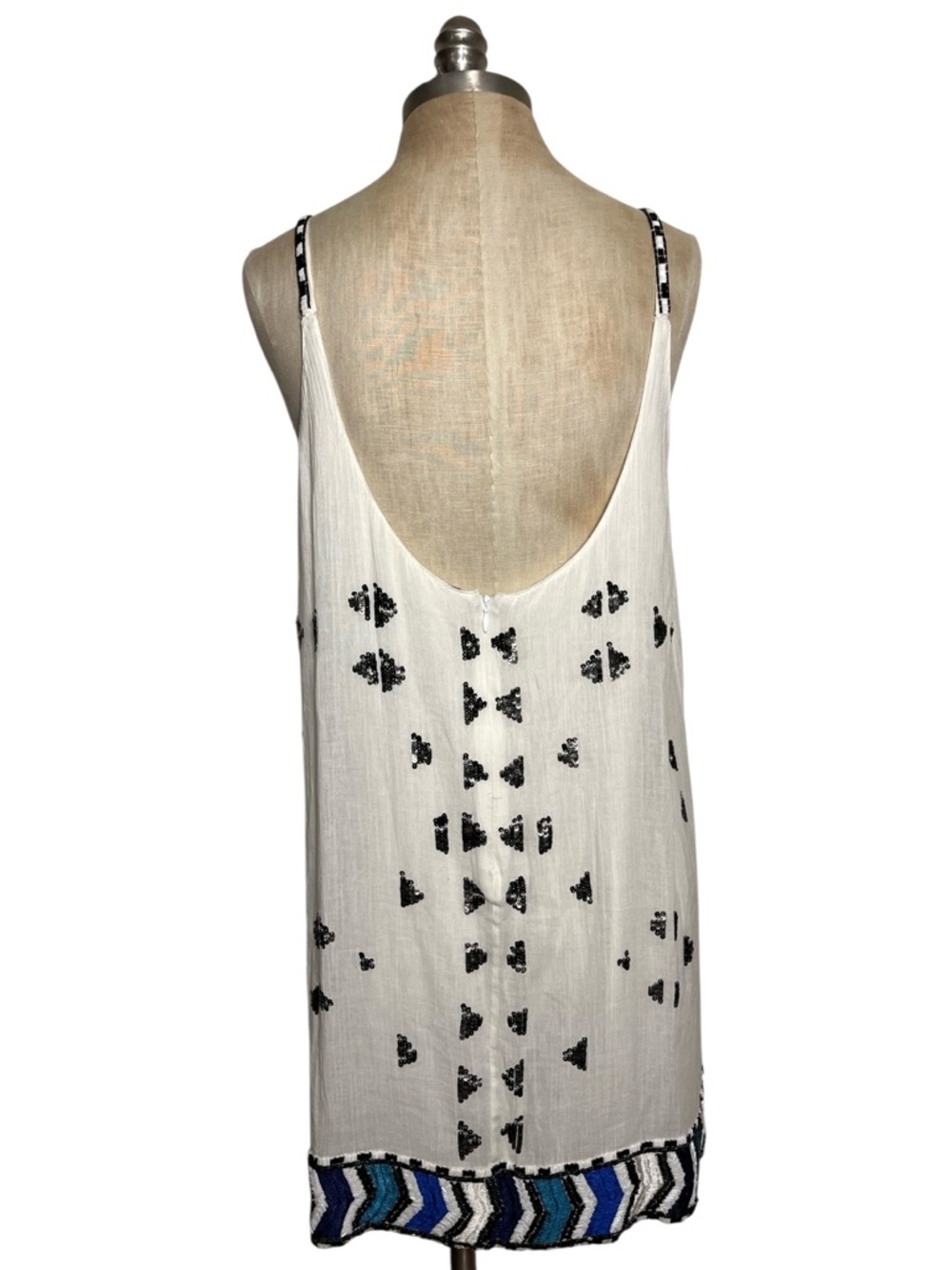 Free People Beaded Sequin Slip Dress Tunic Ivory Boho Festival Mini Size L - Picture 3 of 11
